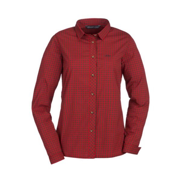 Sergia - Stretch Bluse - Braun / Rot Kariert